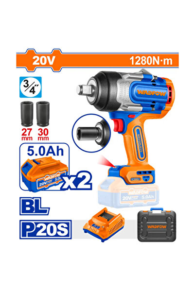WADFOW 20V 1280 Nm Cordless Impact Wrench - WCD1B128 (Product includes 2 batteries and charger)