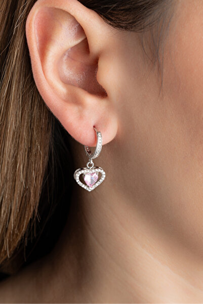 SAKLI TAKI 925 Ayar Gümüş Halkalı Kalp Küpe