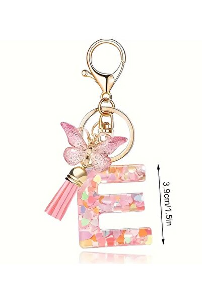 arredamento سلسلة مفاتيح بحرف E مع شرابة على شكل فراشة