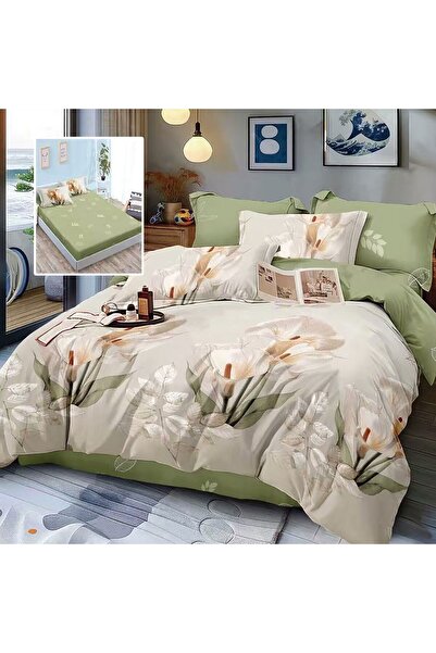 TextiLici Finet bed linen set, 6 pieces, universal bed cover 160 x 200 cm and 180 x 200 cm, 4 pillowcases, gre