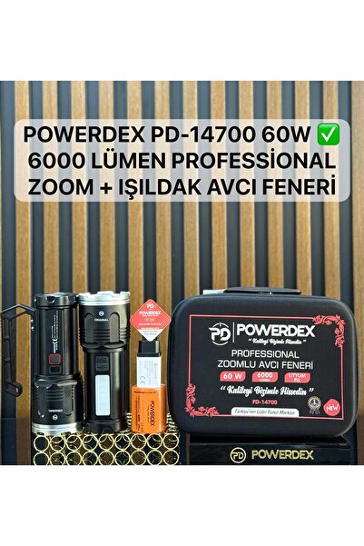 powerdex Pd-14700 60w 6000 Lümen Profesyonel Zoom+Işılkad Avcı El Feneri Güçlü Uzun menzilli