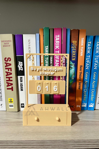 AHWALL Bu Yıl Okuduğum Kitaplar Yazılı Mini Kitaplık Üstü Kitap Sayacı