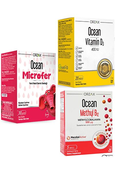 Ocean Microfer Damla 30 ml+Vitamin D3 400ıu Sprey 20 ml+Methyl B12 Sprey 500mcg 5ml Avantaj Paketi