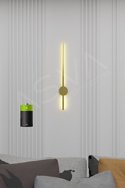 asva aydınlatma Modern Pilli Aplik Tak Çalıştır Kablosuz 70cm Günışığı Ledli Aplik Eskitme Gold Pil Dahildir 70cm