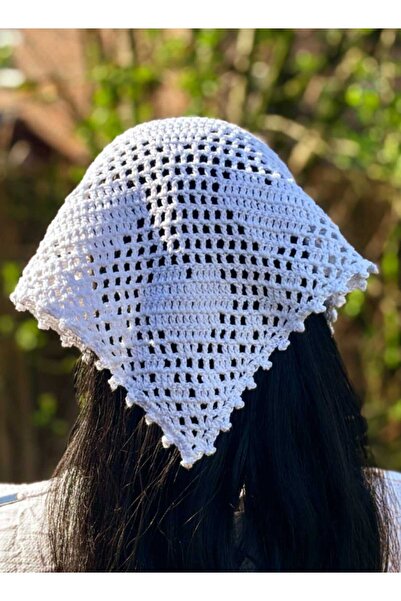 Mnikaa El Örgüsü File Model Kalp Desenli Üçgen Örgü Bandana – Yazlık Saç Akse...