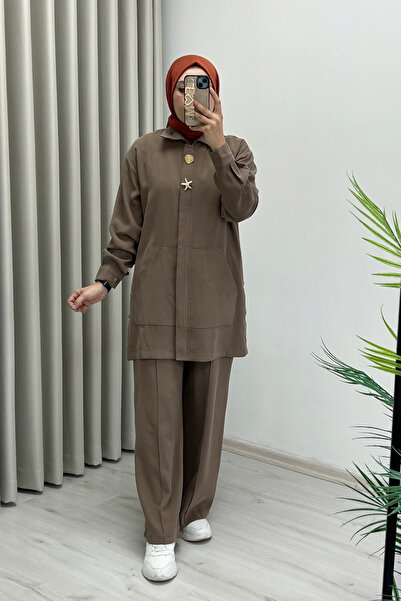 T Moda Store New Season Premium Fabric Full Zipper Closure Starfish Hijab Double Set