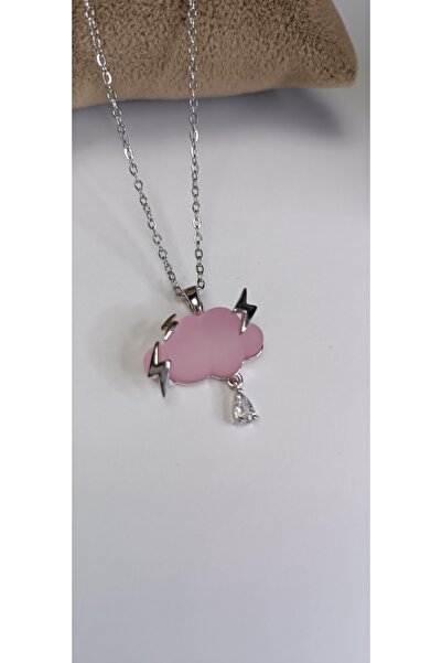 NAS fashion Kadın Şimşek Bulut Pembe Çelik Kolye Anneler Günü Hediyesi