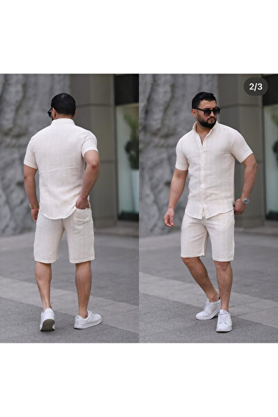 ATKGİYİM MüslümErkek Yazlık Kısa Kollu Gömlek & Şort Takım – Çizgili Desen, S...