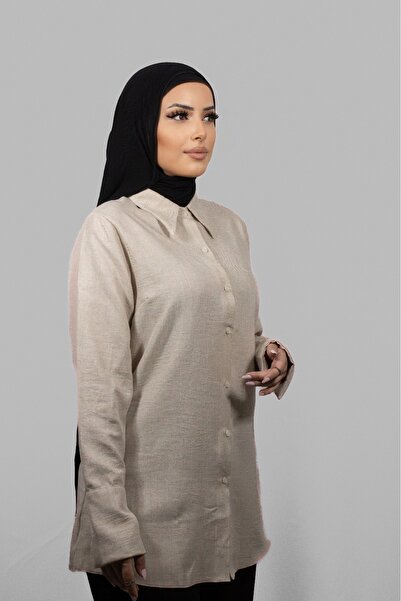 Nisaje Official Tesettür Gömlek Tam Kalıp Belden Oturtmalı Yılan Kol