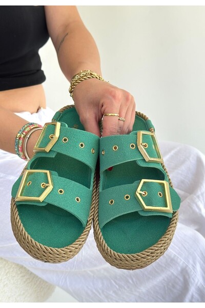 BEEMU Green nubuck slippers