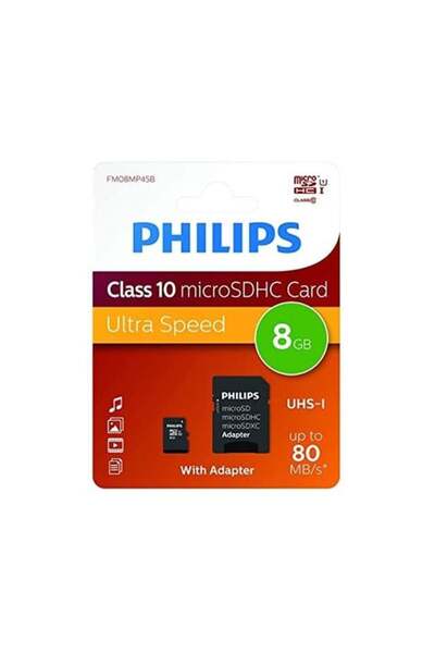 Philips Fm08Mp45B/00 8Gb Class10 Uhs-I U1 Micro Sdhc Memory Card with Tf Adapter