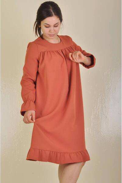 Genel Markalar Double Krep Etek Ucu Büzgülü Tunik/Elbise