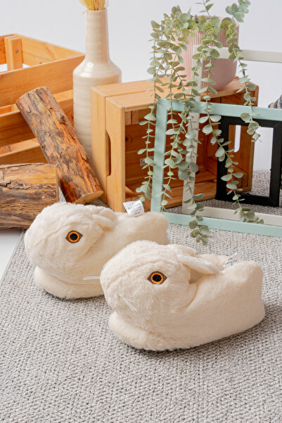 Slipcat Tavşan Figürlü Gri Peluş Panduf Ev Pandufu Unisex