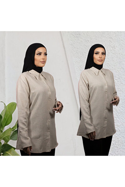 Nisaje Official Tesettür Gömlek Tam Kalıp Belden Oturtmalı Yılan Kol
