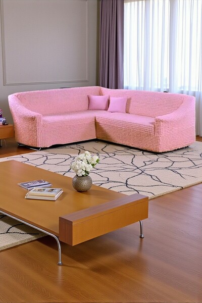 BBY HOME & DESIGN L Sofa Cover, Elastic, Flexible, Lycra, Sofa Bed, Corner Sofa Cover, Pink Color