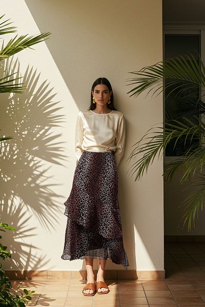Trendyol Modest Barna állatmintás bélelt szőtt szoknya TCTAW24EE00020