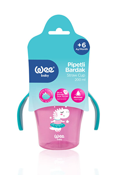 Wee Baby Glass with Straw 200 ml Pink