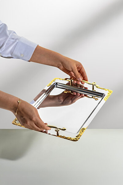 Nehir Lalezar Altın Kahve Tepsisi