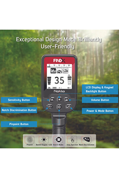 Genel Markalar Nokta Findx Metal Dedektörü Su Geçirmez, Altın Arama, Piint Modu, Usb Şarj Edilebilir Pil, Kulak