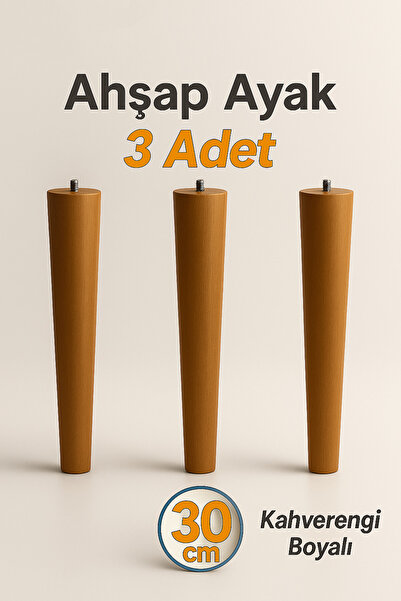 Badem10 30 Cm 3'lü (bağlantı Aparatli) Kahverengi Boyalı Doğal Ahşap Silindir...