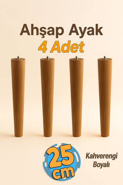 Badem10 25 cm 4'lü Kahverengi Boyalı Doğal Ahşap Silindir Sehpa Puf Masa Ayağ...