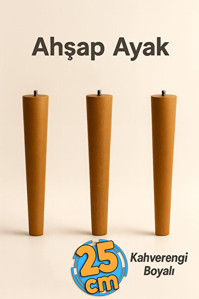 Badem10 Bohem 25 cm 3 ADET Kahverengi Doğal Ahşap Boyalı Silindir Sehpa Masa Ayağı Mobilya Yedek Parça