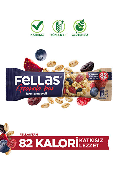 Fellas Kırmızı Meyveli Granola Bar (23 g) x 12 Adet