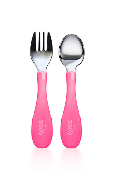 Wee Baby Paslanmaz Çelik Kaşık Çatal Seti Pembe