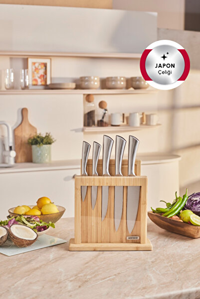 Karaca Samuray Nagoya Vigor Japon Çeliği Standlı 7 Parça Bıçak Seti Ve Kesme Tahtası