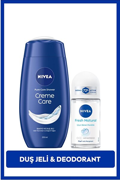 NIVEA Creme Care Nemlendirici Duş Jeli 250ml ve Roll-on Deodorant Fresh Natural 50ml, 72 Saat Ter Koruması