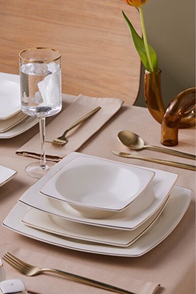 Karaca Square Bone Jamie 53 Parça 12 Kişilik Porselen Yemek Takımı Gold