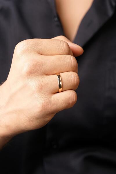 Fiyonk Kuyumculuk 14 Ayar Altın 4 mm Bombeli Erkek Klasik Alyans Evlilik Nişan Yüzüğü