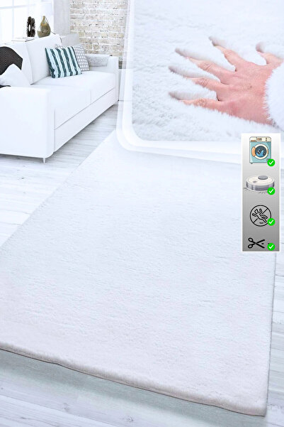 SANRUGS Home & Living Peluş Kaymaz Taban Makinede Yıkanılır Pofuduk Halı Antr...