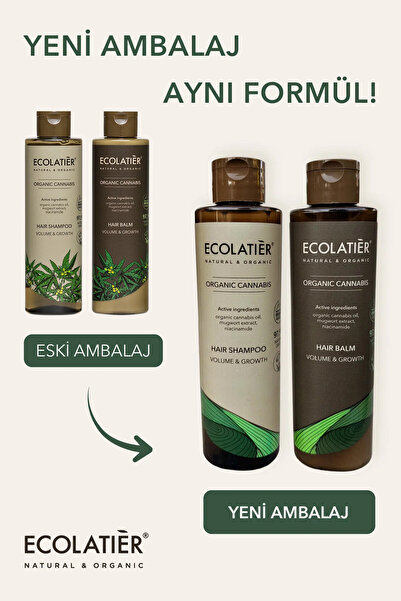 ECOLATIER Saç Şampuanı ve Saç Bakım Kremi İkili Set Hacim Veren Hızlı Uzama Büyüme Organik Kenevir 500 ml