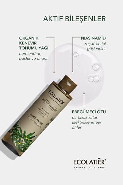 ECOLATIER Saç Şampuanı Hacim Veren Hızlı Uzama Büyüme, Organik Kenevir 250 ml / Hair Shampoo Volume Growth