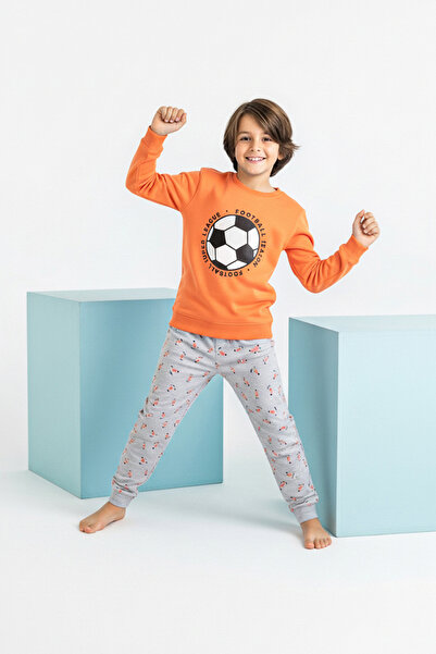 TRENDYOLKIDS Σετ πιτζάμες με στάμπα 4 τεμαχίων για αγόρια σε γκρι σολομό χρώμα TKDAW26PT00009