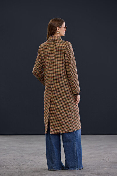 Trendyol Collection Trendyol Studio Beige Houndstooth Mono Closure Regular Long Cashmere Wool Coat Twoaw26Kb00065