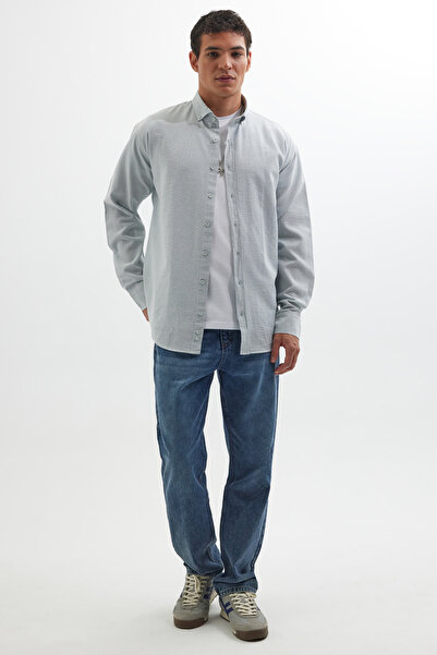 Tudors Men's Relax Fit Comfortable Fit Long Sleeve 100% Cotton Buttoned Sports Collar Blue Shirt