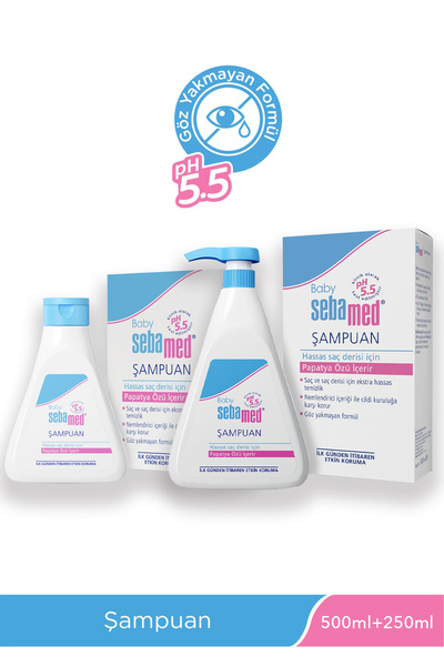 Sebamed Baby pH 5.5 Göz Yakmayan Formül Nemlendirici Etkili Papatya Özütlü Bebek Şampuanı 500ml+250ml
