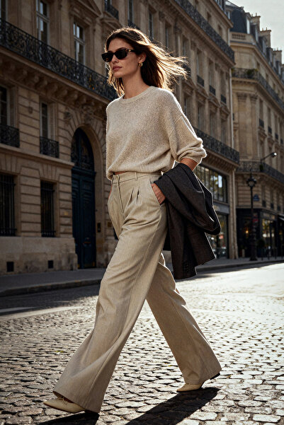 Trendyol Collection Mink színű széles szárú rakott nadrág - TWOAW22PL0475