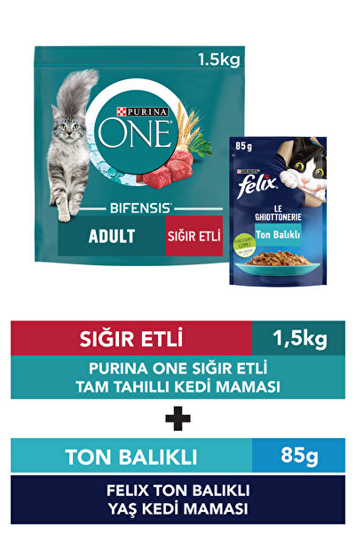 Purina One Purina One Sığır Etli Yetişkin Kedi Maması 1.5 Kg & Felix Pouch To...