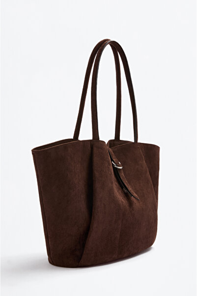 LEFTIES Γυναικεία τσάντα shopper από ψεύτικο σουέντ με λεπτομέρεια με ζώνη