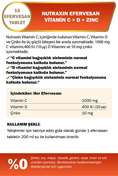 Nutraxin Vitamin C D Zinc 15 Efervesan Tablet
