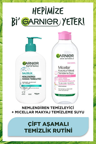 Garnier Nemlendiren Temizleyici (Hyaluronik Asit+Seramid+Beyaz Kil) + Micellar Makyaj Temizleme Suyu 400ml