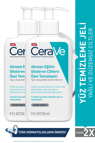CeraVe Yağlı Ve Düzensiz Cilter İçin Yüz Temizleme Jeli 236 ml X 2 Adet