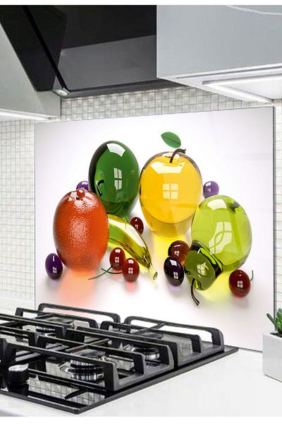 emma home 60X52 cm Glass Stove Back Protector - Colorful Fruits Countertop Built-In Back Protector