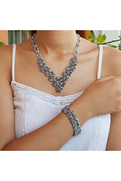 Handmade By HLY Handmade Crystal Stone Silver Color Necklace&bracelet&earrings