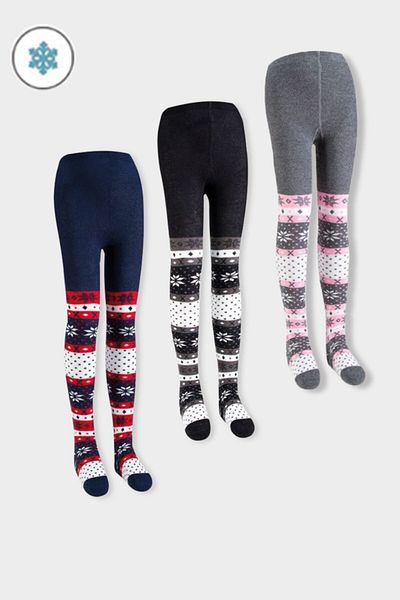MEM SOCKS Комплект от 3 детски чорапогащи с шарка на снежинки