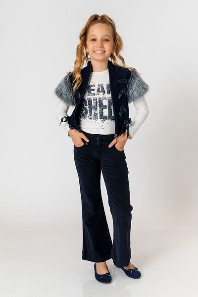 incity Girl's Navy Blue Velvet Pants