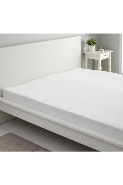 mer-tim ezberbozan ev tekstili Mer-tim Double Jumbo Size Combed Cotton Elastic Bed Sheet White 200x200